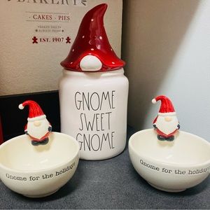 Rae Dunn Cookie Jar and 2 mud pie ceramic bowls